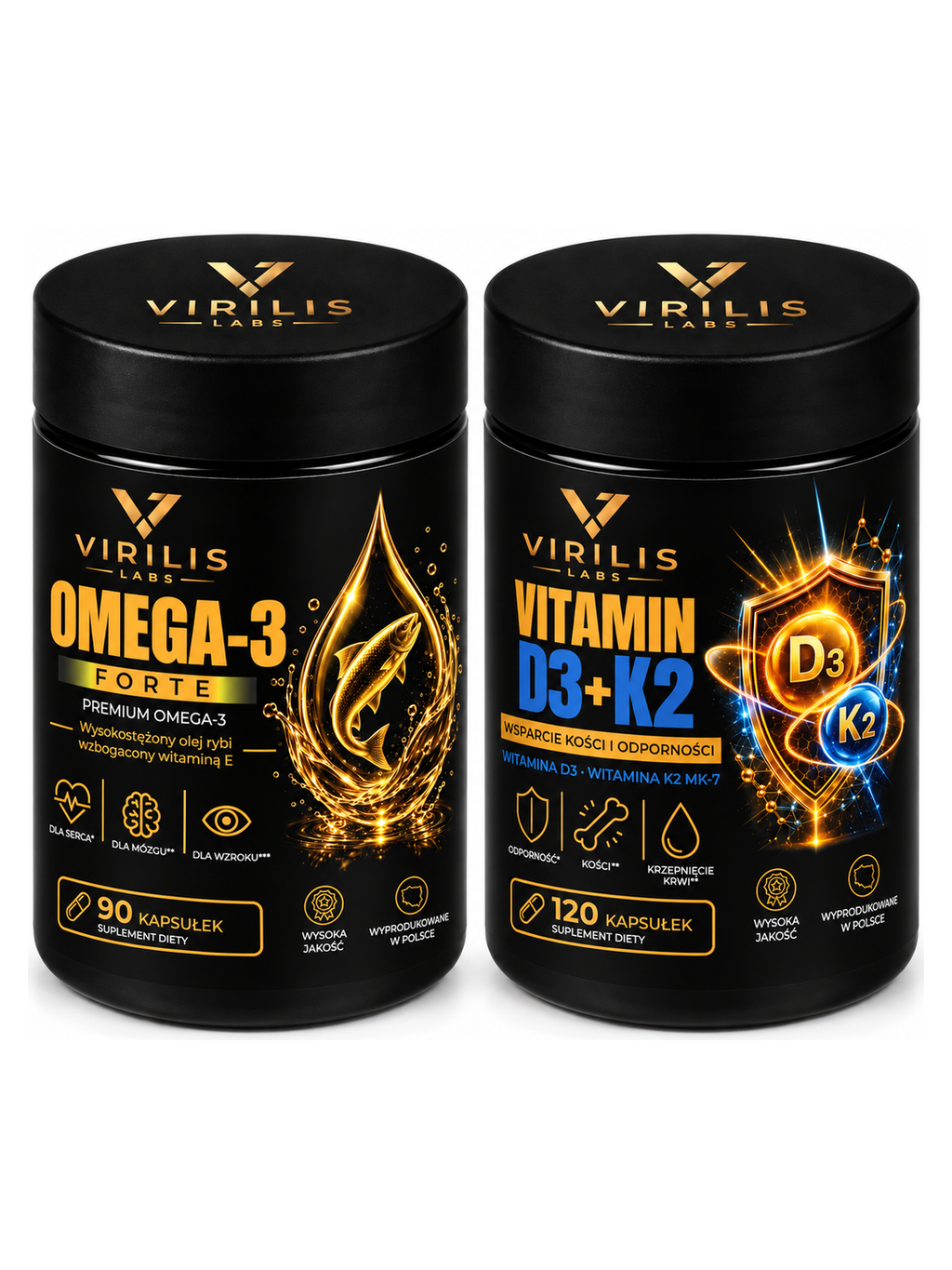 VIRILIS LABS Omega 3 Forte 90 + D3 4000 IU + K2 MK-7 – zestaw 75+ – oba produkty w zestawie