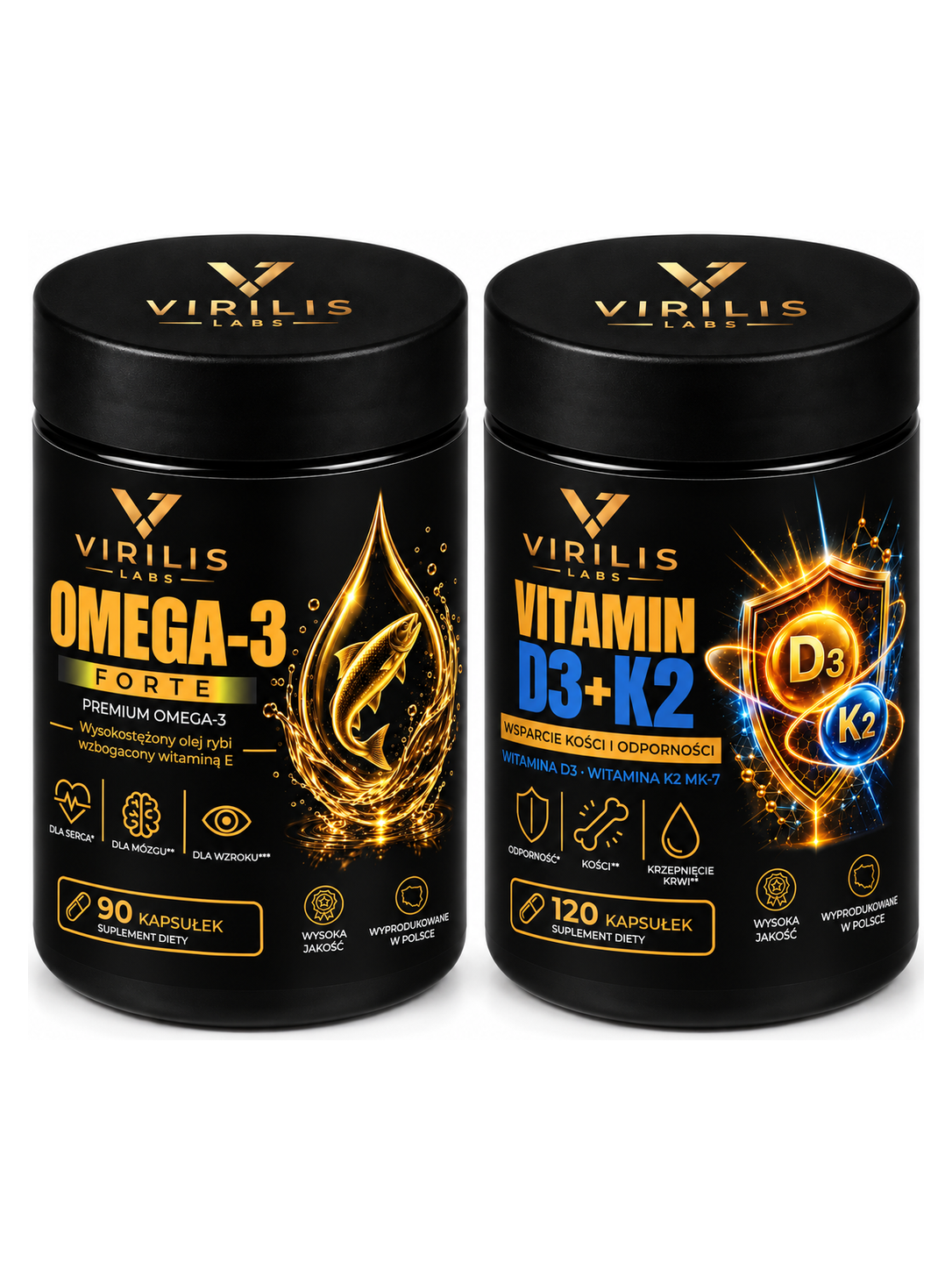 VIRILIS LABS Omega 3 Forte 90 + D3 4000 IU + K2 MK-7 – zestaw 75+ – oba produkty w zestawie