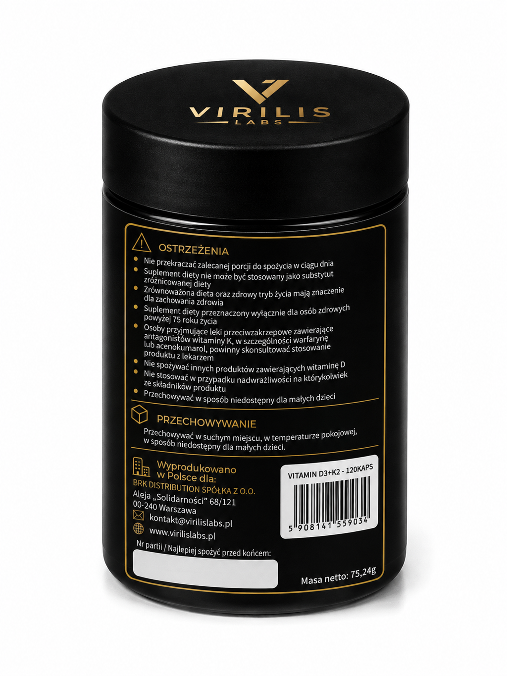 VIRILIS LABS Vitamin D3 4000 IU + K2 MK-7, 120 kapsułek