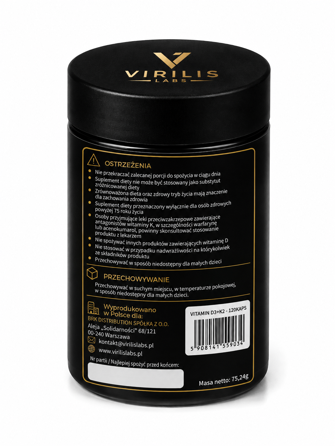 VIRILIS LABS Vitamin D3 4000 IU + K2 MK-7, 120 kapsułek