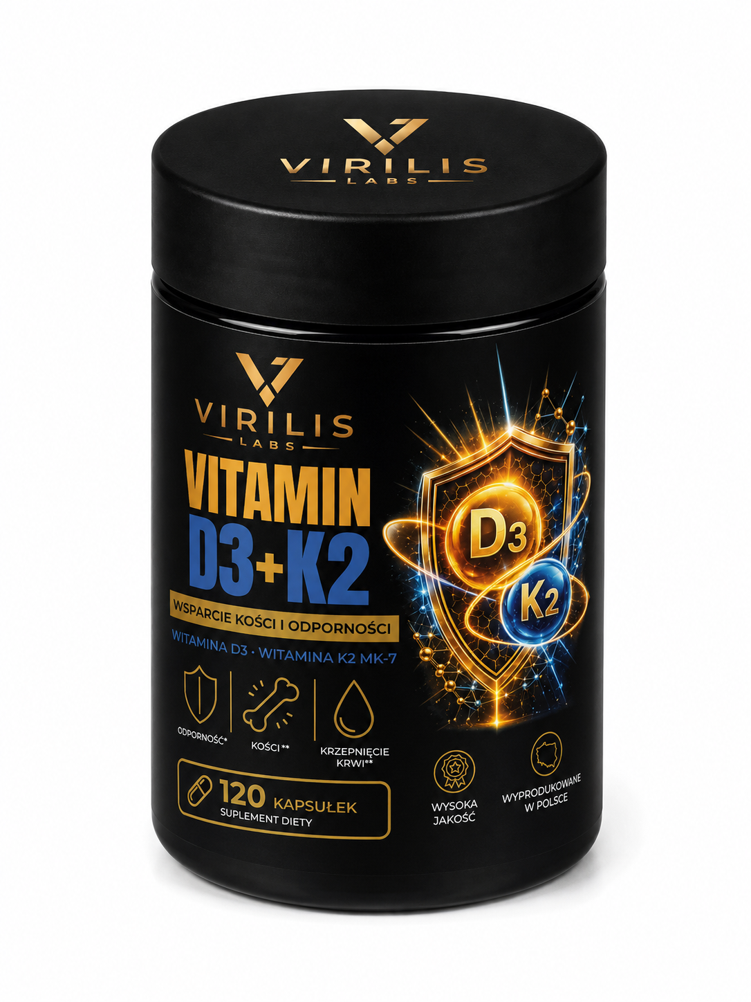 VIRILIS LABS Vitamin D3 4000 IU + K2 MK-7, 120 kapsułek